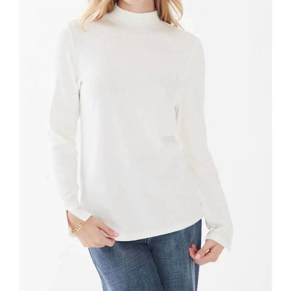NEW FDJ idina ribbed mock neck split long sleeve top in ivory